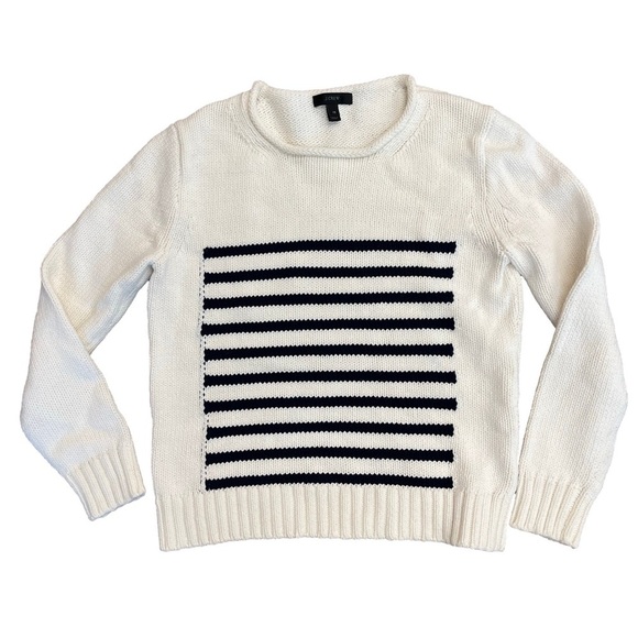 J. Crew Sweaters - J Crew Rollneck Pullover Sweater Navy Blue White Stripe XS Coastal Nautical